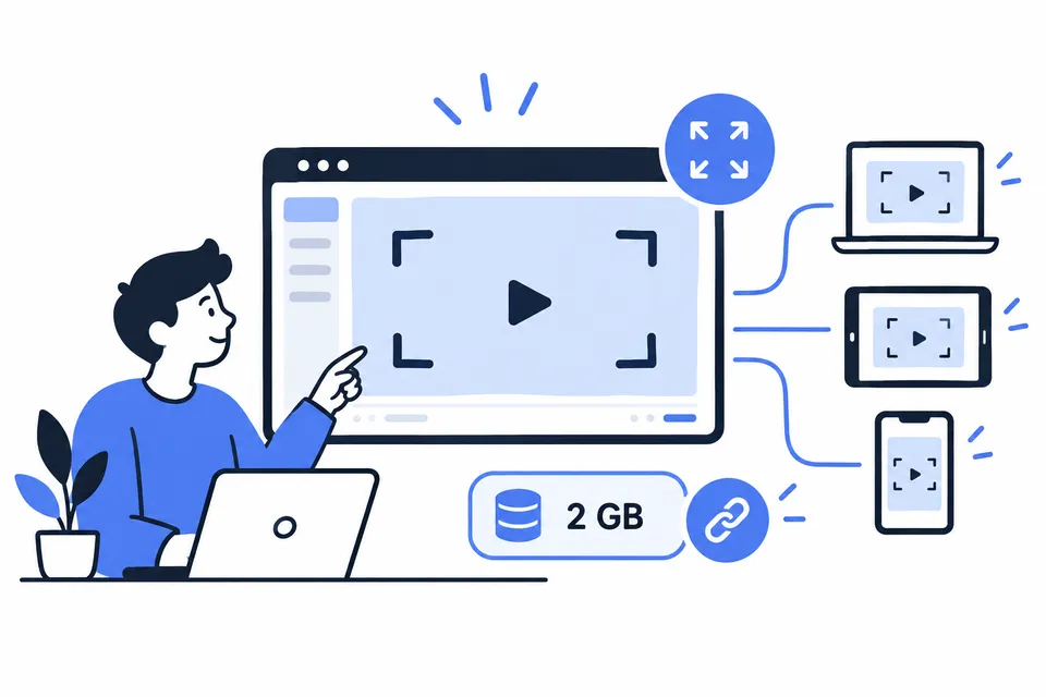 Illustration of 1 GB video shares playing on laptop, tablet, and phone