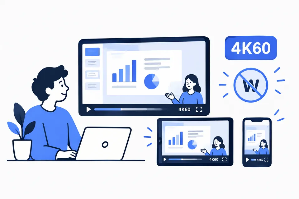 Illustration of sharp 4K60 video with no watermark on multiple screens