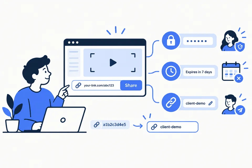 Illustration of password-protected links with expiry dates and custom addresses